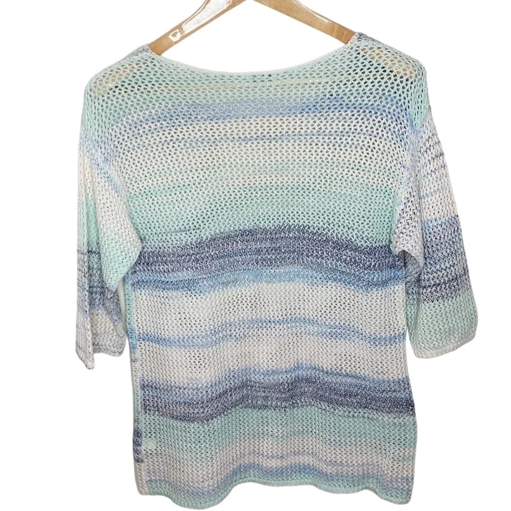 J Jill cotton tie dye crochet open knit 3/4 sleeve tunic length sweater size M